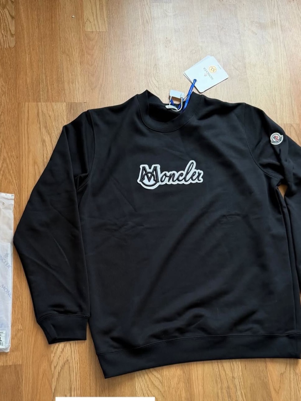 Moncler Black Crewneck Sweatshirt with White Script Logo